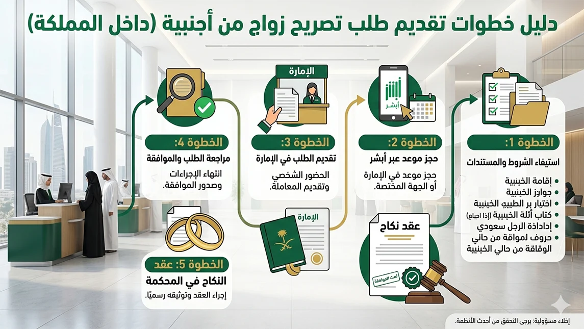 خطوات تقديم طلب تصريح زواج من اجنبية